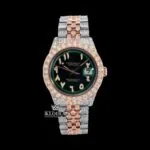 Roles Two Tone Iced Out Arabic Numerals Green Dial Moissanite Watch