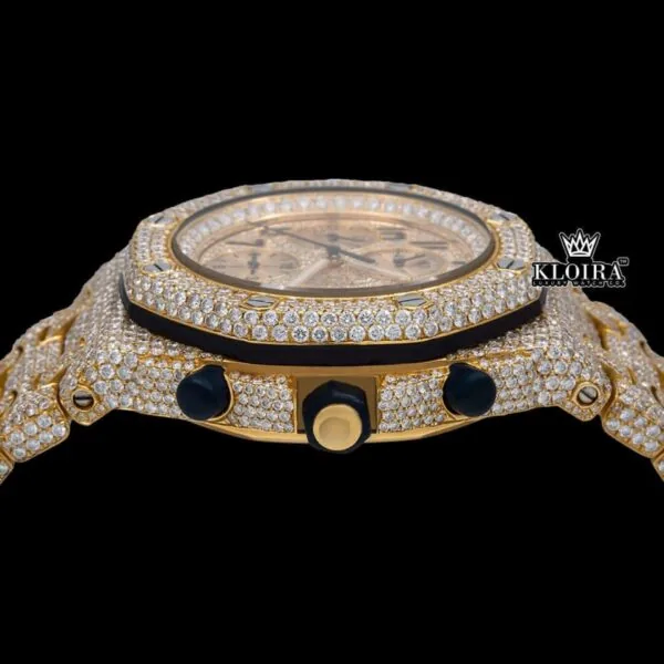 Two Tone Iced Out Chronograph Moissanite Diamond Watch Crown View