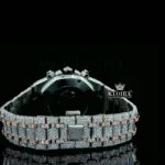 Two Tone Iced Out Chronograph Rose Dial Moissanite Diamond Watch Caseback View