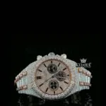 AP Two Tone Iced Out Chronograph Moissanite Watch with Rose Dial