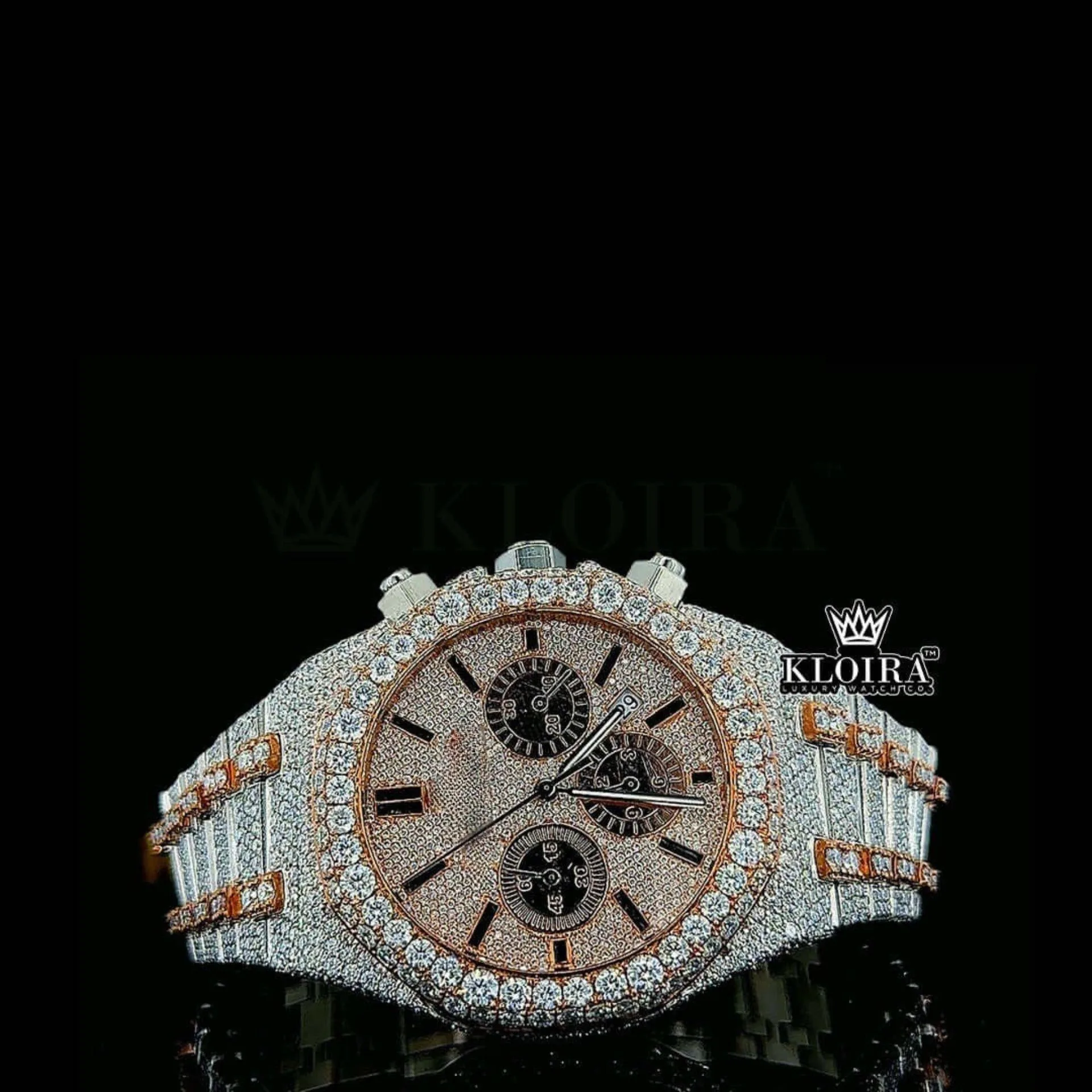 AP Two Tone Iced Out Chronograph Moissanite Watch with Rose Dial