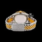 Two Tone Iced Out Dial Blue Roman Numerals Moissanite Diamond Watch Caseback View