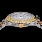 Two Tone Iced Out Dial Blue Roman Numerals Moissanite Diamond Watch Crown View