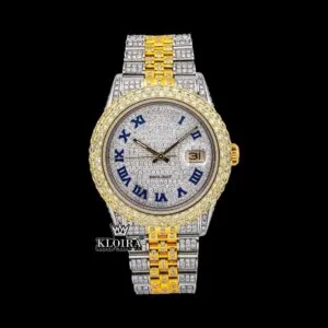 Roles Two Tone Iced Out Dial Moissanite Watch