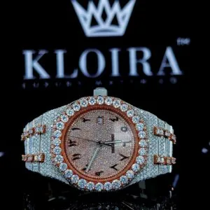 AP Moissanite Watch - Two Tone Iced Out Rose Gold Dial with Arabic Numerals
