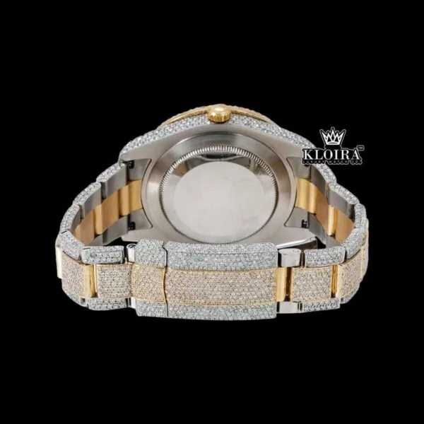Two Tone Red Dial Roman Numerals Fully Iced Out Moissanite Diamond Watch Caseback View