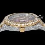 Two Tone Red Dial Roman Numerals Fully Iced Out Moissanite Diamond Watch Crown View