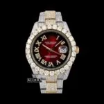 Roles Two Tone Red Dial Roman Numerals Moissanite Watch with Red Dial