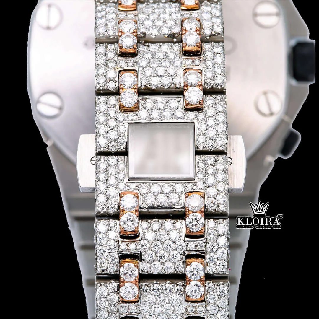 Two Tone Red Numerals Chronograph Iced Out Moissanite Diamond Watch Bracelet View