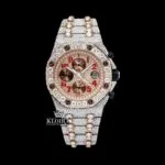 AP Two Tone Red Numerals Chronograph Moissanite Watch