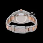 Two Tone Red Roman Numerals Dial Three Link Diamond Strap Moissanite Watch Caseback View