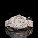 Roles Two Tone Roman Dial Moissanite Watch with diamond bezel and rose gold accents