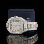 Two Tone Roman Numerals Rose Gold Moissanite Diamond Watch Left Profile View