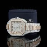 Two Tone Roman Numerals Yellow White Dial Moissanite Diamond Watch Left Profile View