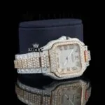 Two Tone Roman Numerals Yellow White Dial Moissanite Diamond Watch Right Profile View