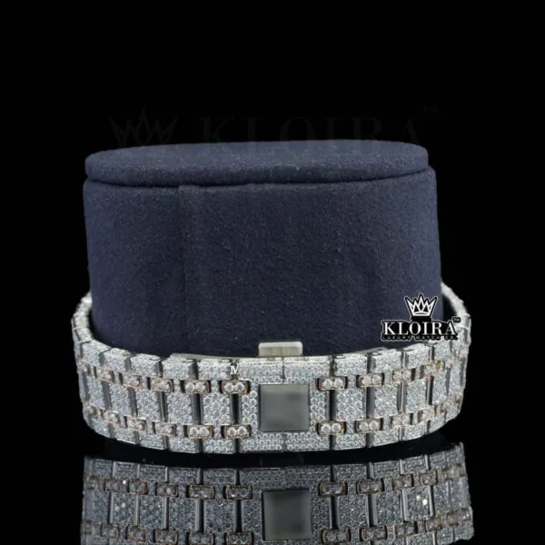 Two Tone Rose Gold Arabic Dial Iced Out Moissanite Diamond Watch Bracelet View