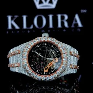 AP Two Tone Rose Gold Black Skeleton Dial Moissanite Watch