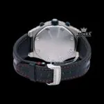 Two Tone Rose Gold Chronograph Dial Black Leather Strap Moissanite Watch Caseback View