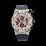 AP Royal Oak Offshore Two Tone Rose Gold Chronograph Moissanite Watch with Black Leather Strap