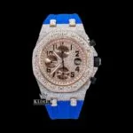 AP Royal Oak Offshore Moissanite Watch with Two Tone Rose Gold and Blue Rubber Strap