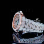 Two Tone Rose Gold Chronograph Moissanite Diamond Watch Left Profile View