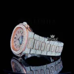 Two Tone Rose Gold Chronograph Moissanite Diamond Watch Left Side View