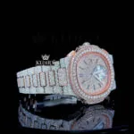 Two Tone Rose Gold Chronograph Moissanite Diamond Watch Right Profile View