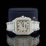 Two Tone Rose Gold Dial Arabic Numerals Moissanite Diamond Watch Close Up Front View