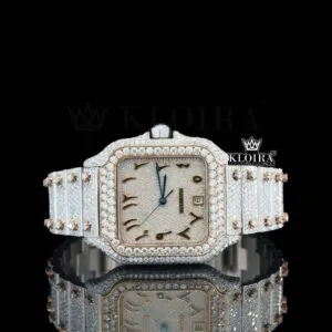 Two Tone Rose Gold Dial Arabic Numerals Moissanite Diamond Watch