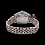 Two Tone Rose Gold Dial Blue Arabic Numerals Moissanite Diamond Watch Caseback View