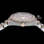 Two Tone Rose Gold Dial Blue Arabic Numerals Moissanite Diamond Watch Crown View