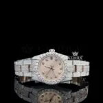 Roles Two Tone Moissanite Watch with Rose Gold Dial and Diamond Bezel