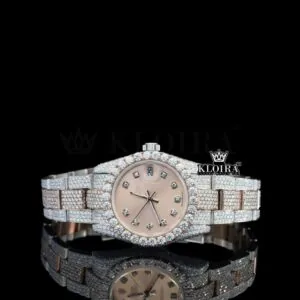 Roles Two Tone Moissanite Watch with Rose Gold Dial and Diamond Bezel