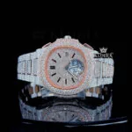 Patik Philippe Nautilus Two Tone Rose Gold Dial Fully Iced Out Moissanite Watch