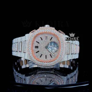 Patik Philippe Nautilus Two Tone Rose Gold Dial Fully Iced Out Moissanite Watch
