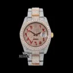 Roles Two Tone Rose Gold Dial Moissanite Diamond Watch with Red Arabic Numerals