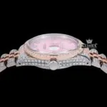 Two Tone Rose Gold Pink Dial Diamond Markers Moissanite Diamond Watch Crown View