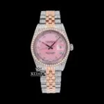 Roles Two Tone Rose Gold Moissanite Watch with Pink Dial and Diamond Markers