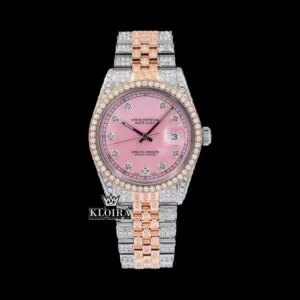 Roles Two Tone Rose Gold Moissanite Watch with Pink Dial