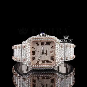 Cartior Two Tone Rose Gold Iced Out Moissanite Watch