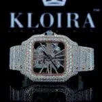 Cartior Two Tone Rose Gold Skeleton Dial Moissanite Watch