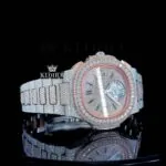 Two-Tone Rose Gold Stick Markers Chrono Moissanite Diamond Watch Right Profile View