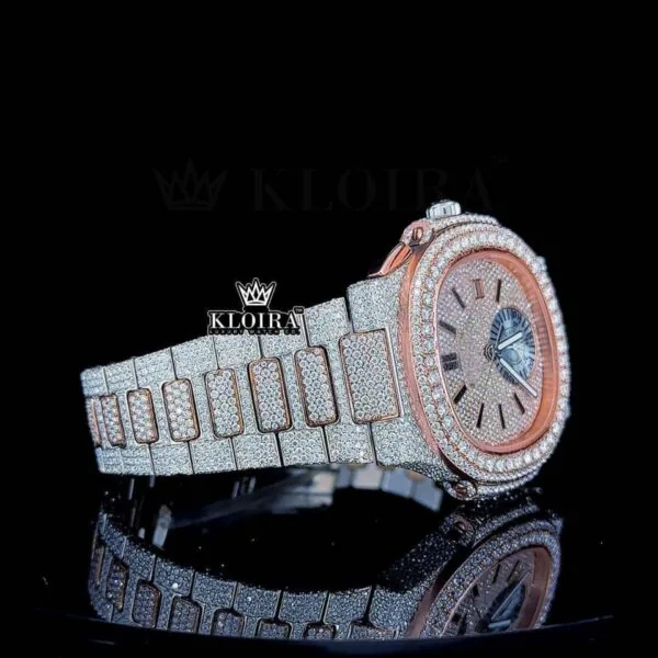 Two-Tone Rose Gold Stick Markers Chrono Moissanite Diamond Watch Right Side Bracelet View