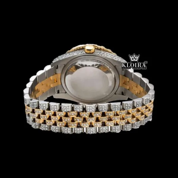 Two Tone Rose Gold Yellow Roman Numerals Moissanite Diamond Watch Caseback View