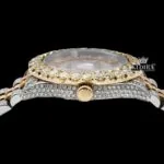 Two Tone Rose Gold Yellow Roman Numerals Moissanite Diamond Watch Crown View