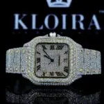 Cartior Two Tone Square Bezel Fully Iced Out Moissanite Watch with Yellow Dial