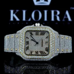 Cartior Two Tone Square Bezel Fully Iced Out Moissanite Watch