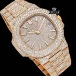 Two Tone Stick Markers Yellow Gold Moissanite Diamond Watch Close Up Dial View