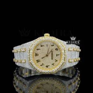 AP Two Tone Yellow Dial Arabic Numerals Moissanite Watch