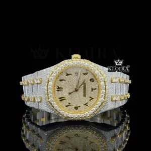 AP Royal Oak Automatic Tourbillon Watch with Two Tone Yellow Dial and Lab Grown Diamonds